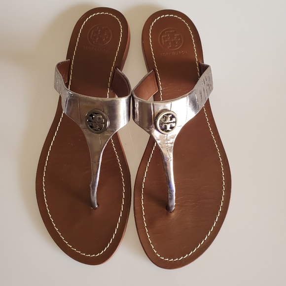 silver leather flip flops